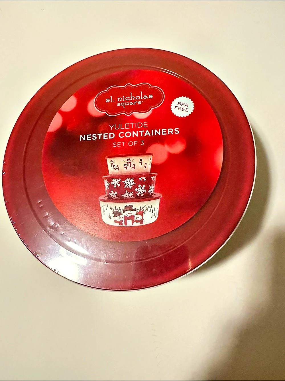 St. Nicholas Square Yuletide Nested Containers Set of 3 Red & White Set of 3